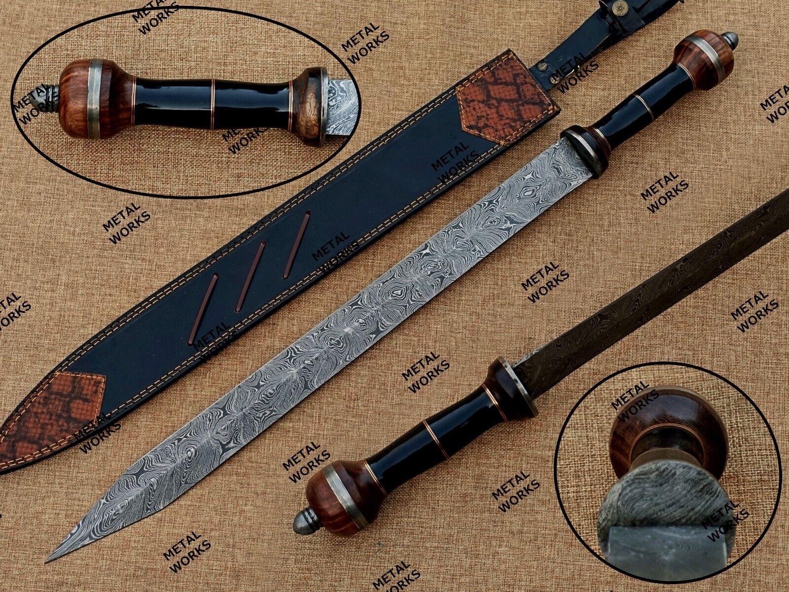Handmade Damascus Steel Gladiator Sword/Gladius /Roman Sword With Leather Sheath