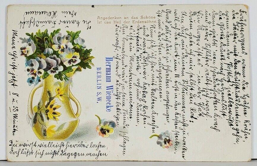 Germany 1901 Glitter Decorated Vase Hermann Wienecke Berlin S.W. Postcard K18
