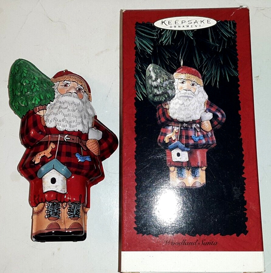 1996 Hallmark Keepsake - Woodland Santa  Pressed Tin Ornament