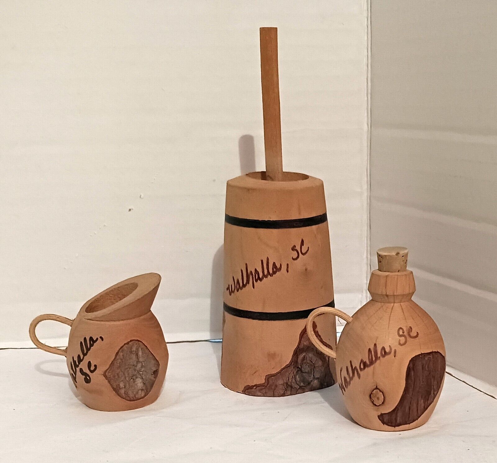 Walhalla South Carolina Wood Miniature Souvenirs Pitcher Butter Churn Corked Jug