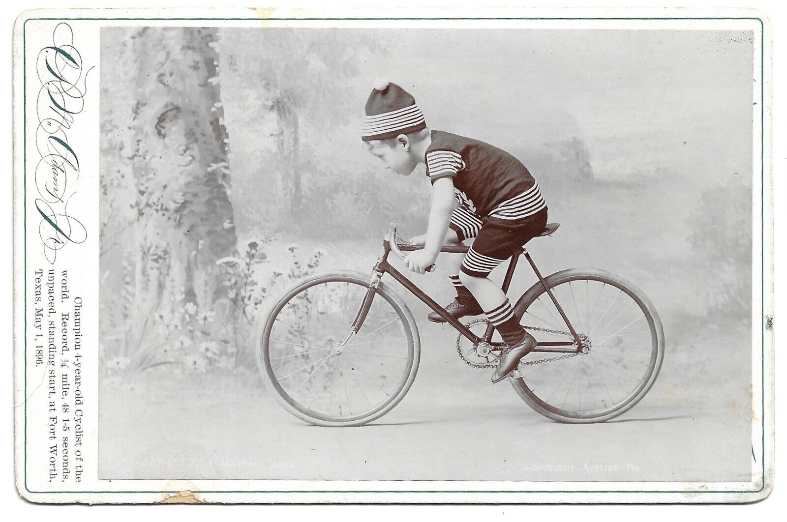 Fort Worth Texas Champion 4 Year Old Bicyclist Antique Cabinet Card Photo