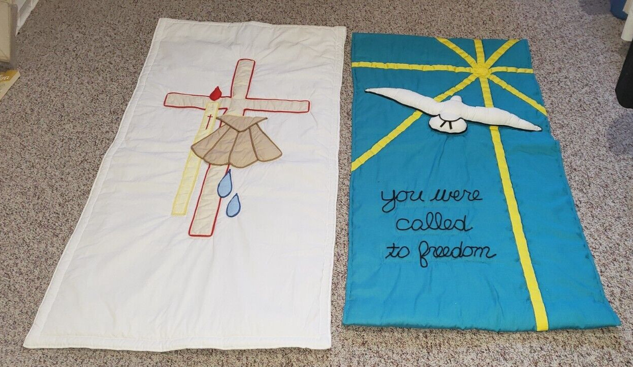 2 CHURCH BANNERS PARAMENTS EXPERTLY HAND-CRAFTED BAPTISM & FUNERAL LOVELY PIECES
