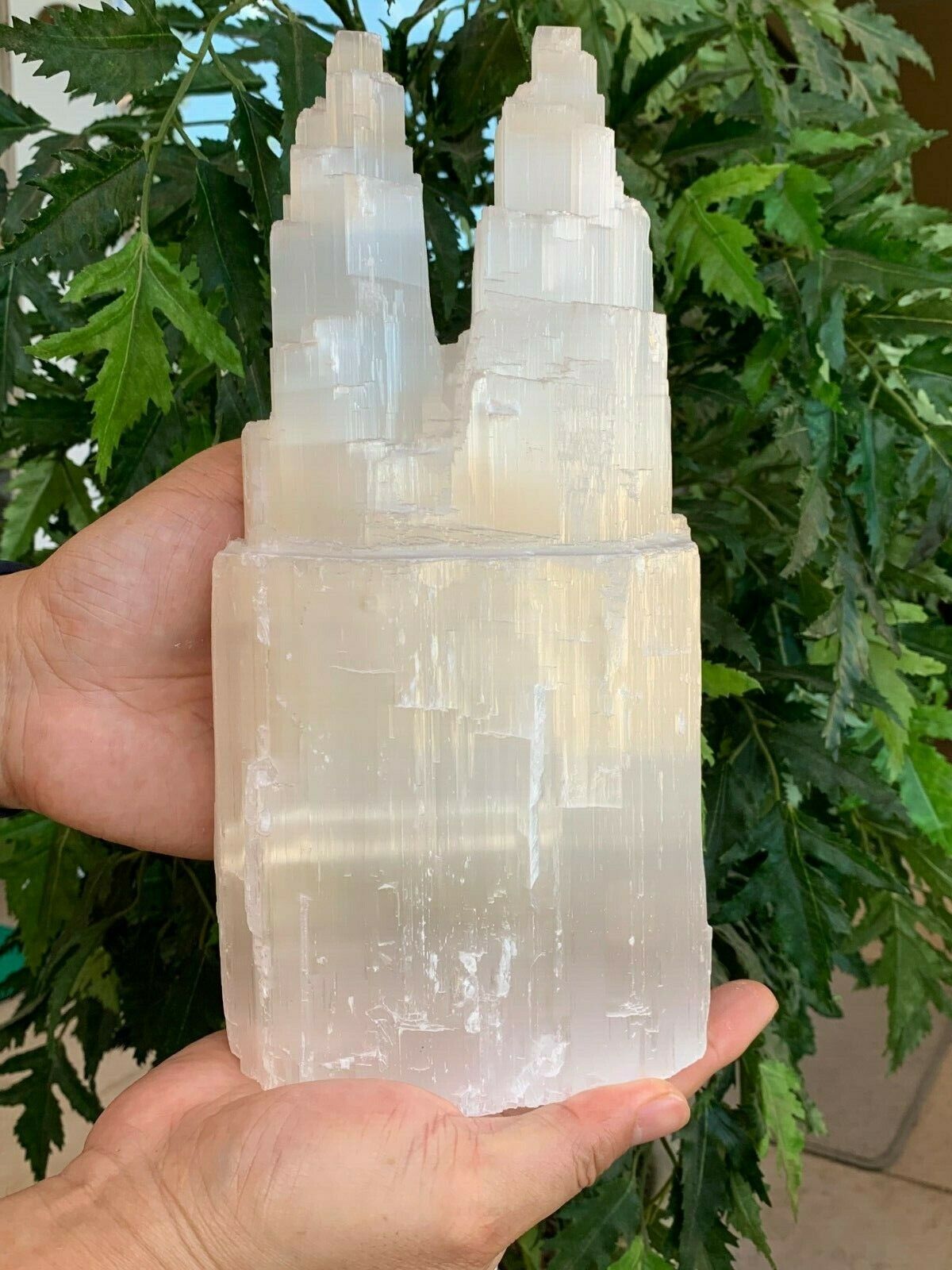 Large or Extra Large Double Twin Tower Selenite Skyscraper Lamp, 10 to 16