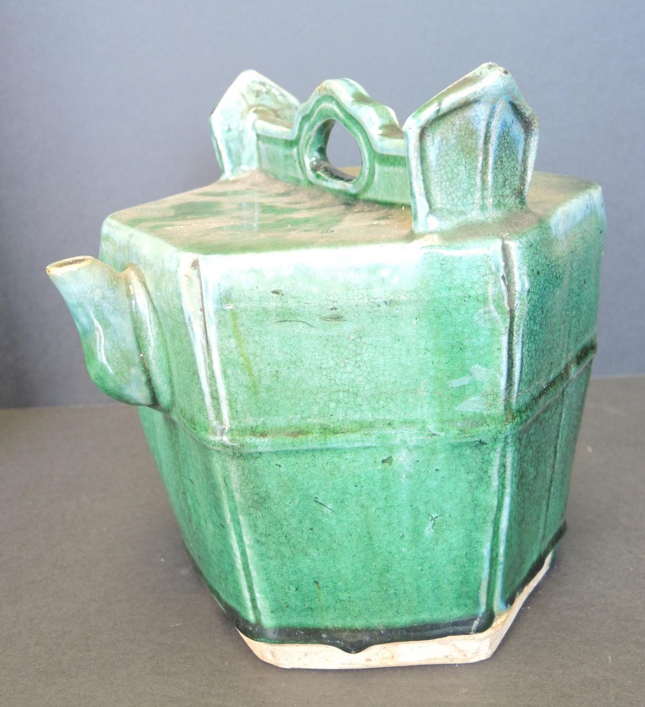 Chinese Emerald Green Shiwan Pottery Teapot