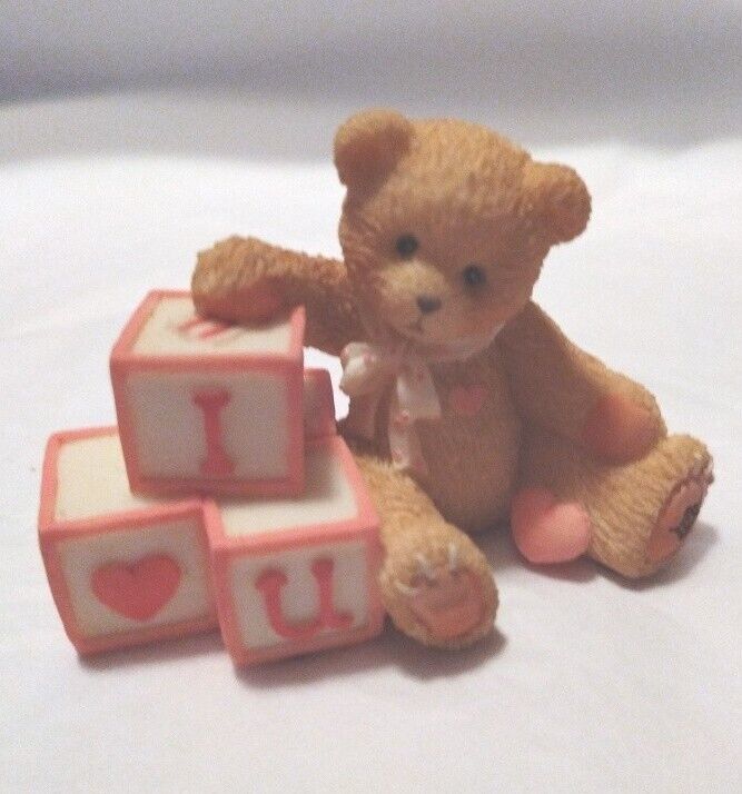 Miniature Cherished Teddies I LOVE YOU Teddy Bear with Blocks Mini Figurine