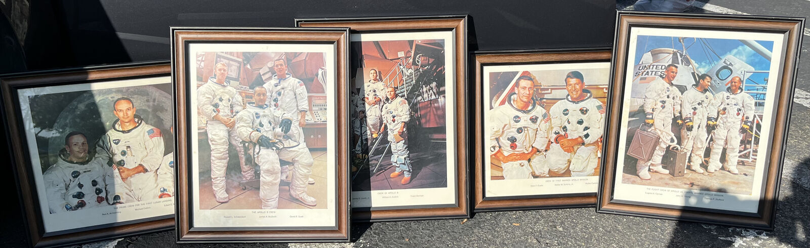 Vintage Lot Of 5 FRAMED Prints Apollo  11”x 14” Mixed Photos Lithographs NASA