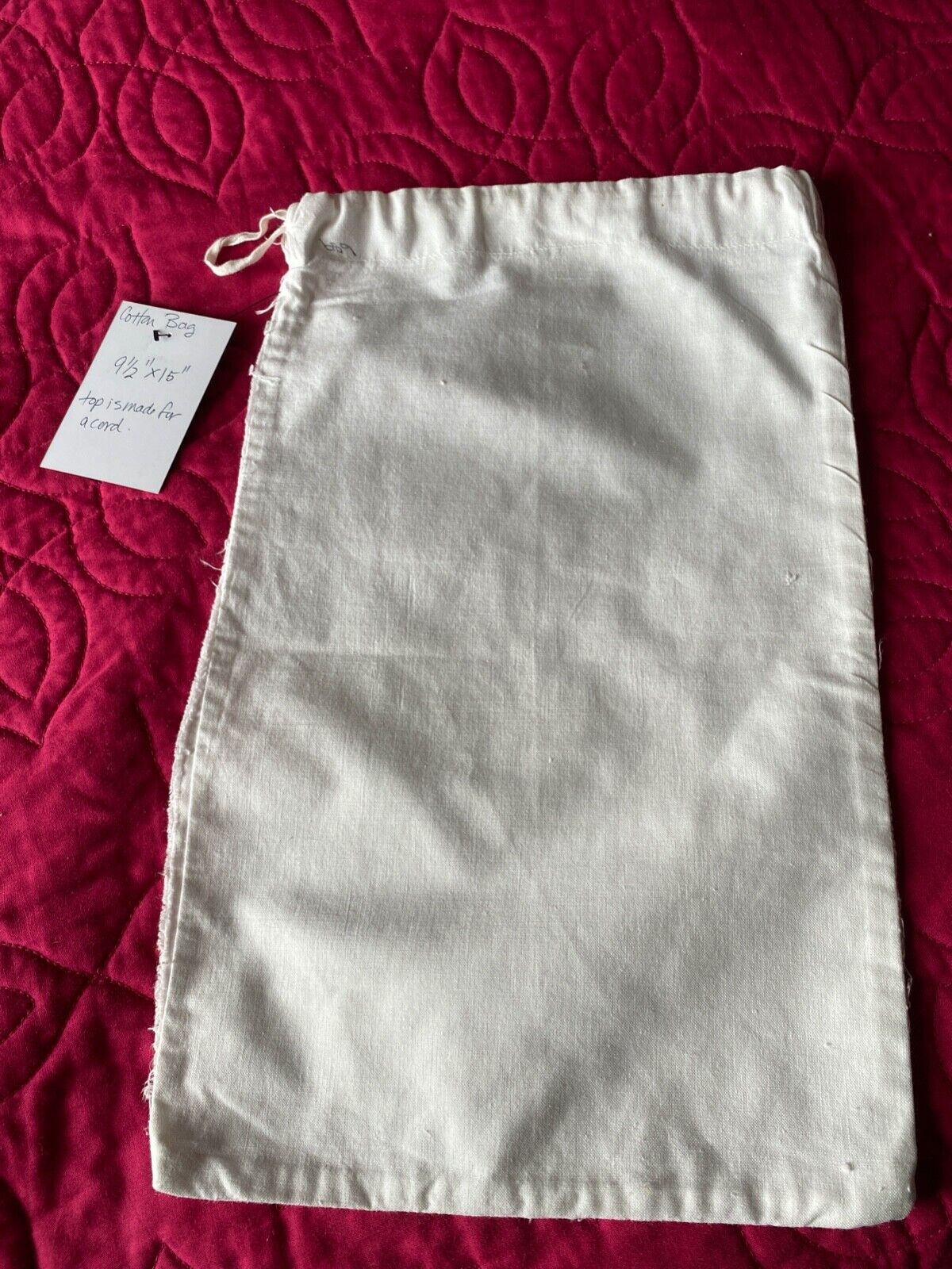 Vintage Preloved Hand Made White Cotton Plain Case Bag with Drawstring