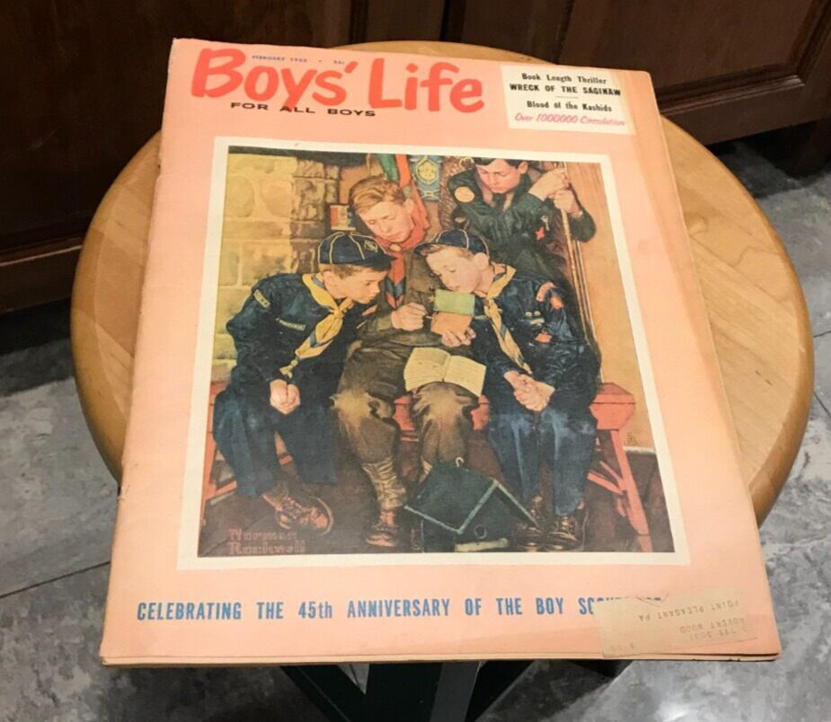 Boys’ Life magazine cover, 45th Anniversary February, 1953   BY: NORMAN ROCKWELL
