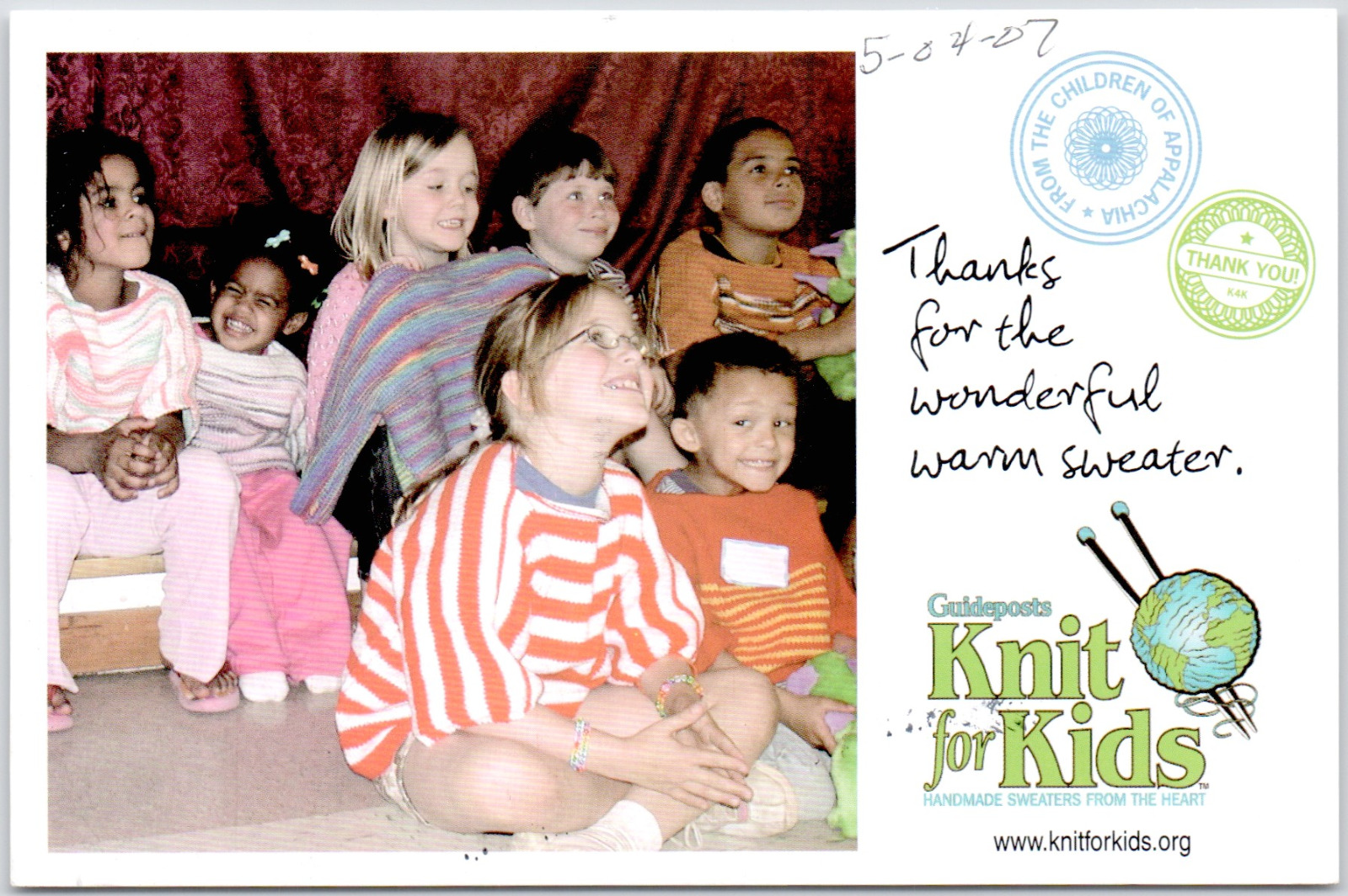 Postcard Guideposts Knit For Kids Appalachia USA Children In Need 2006 Thank You