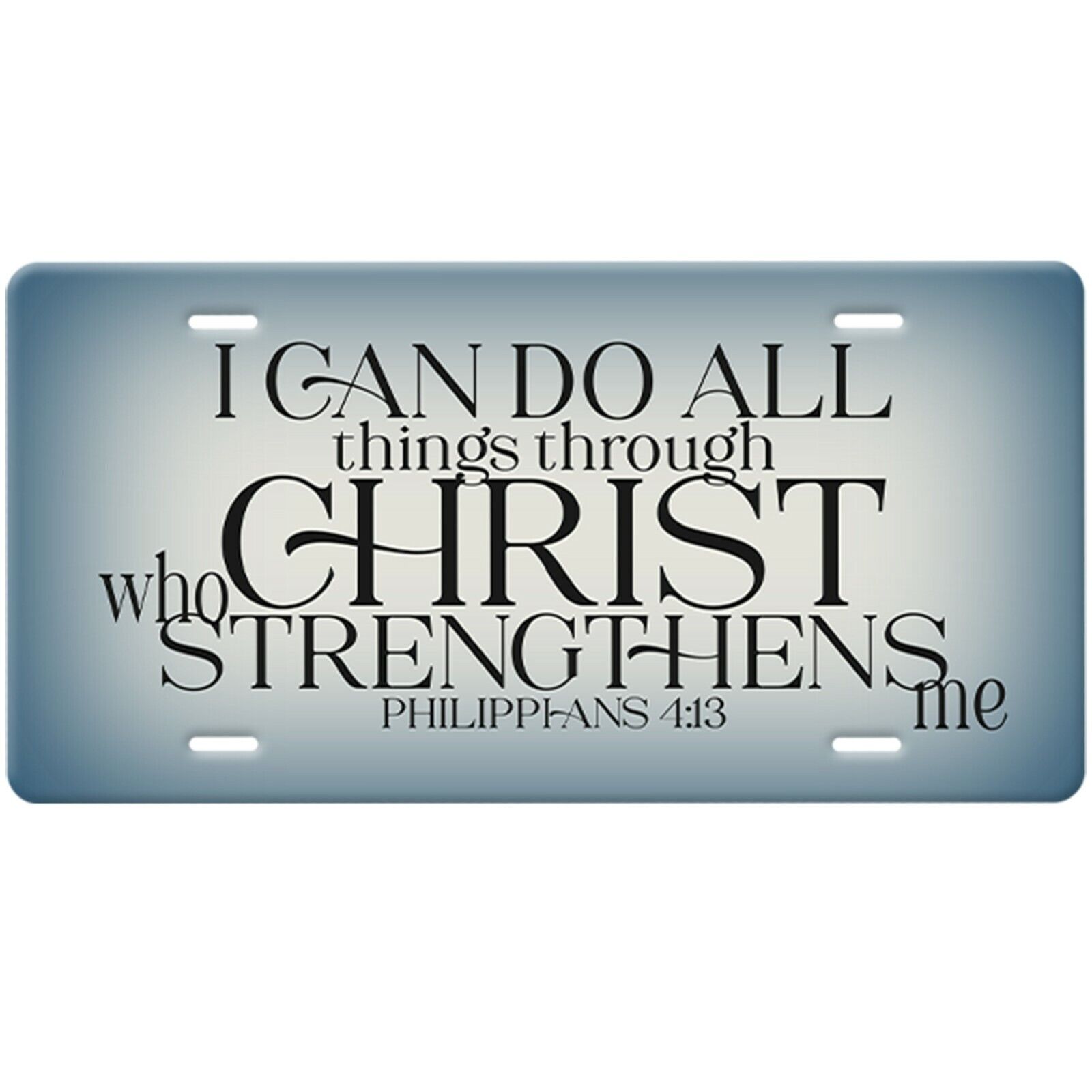 Philippians 4:13-I Can Do All Things Christian License Plate-Black-Blue/Cream