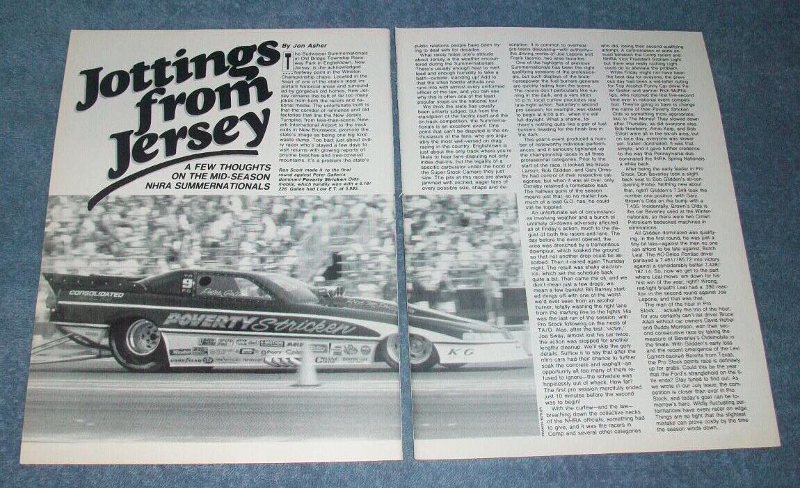 1989 NHRA Summernationals at Englishtown New Jersey Race Highlights Article