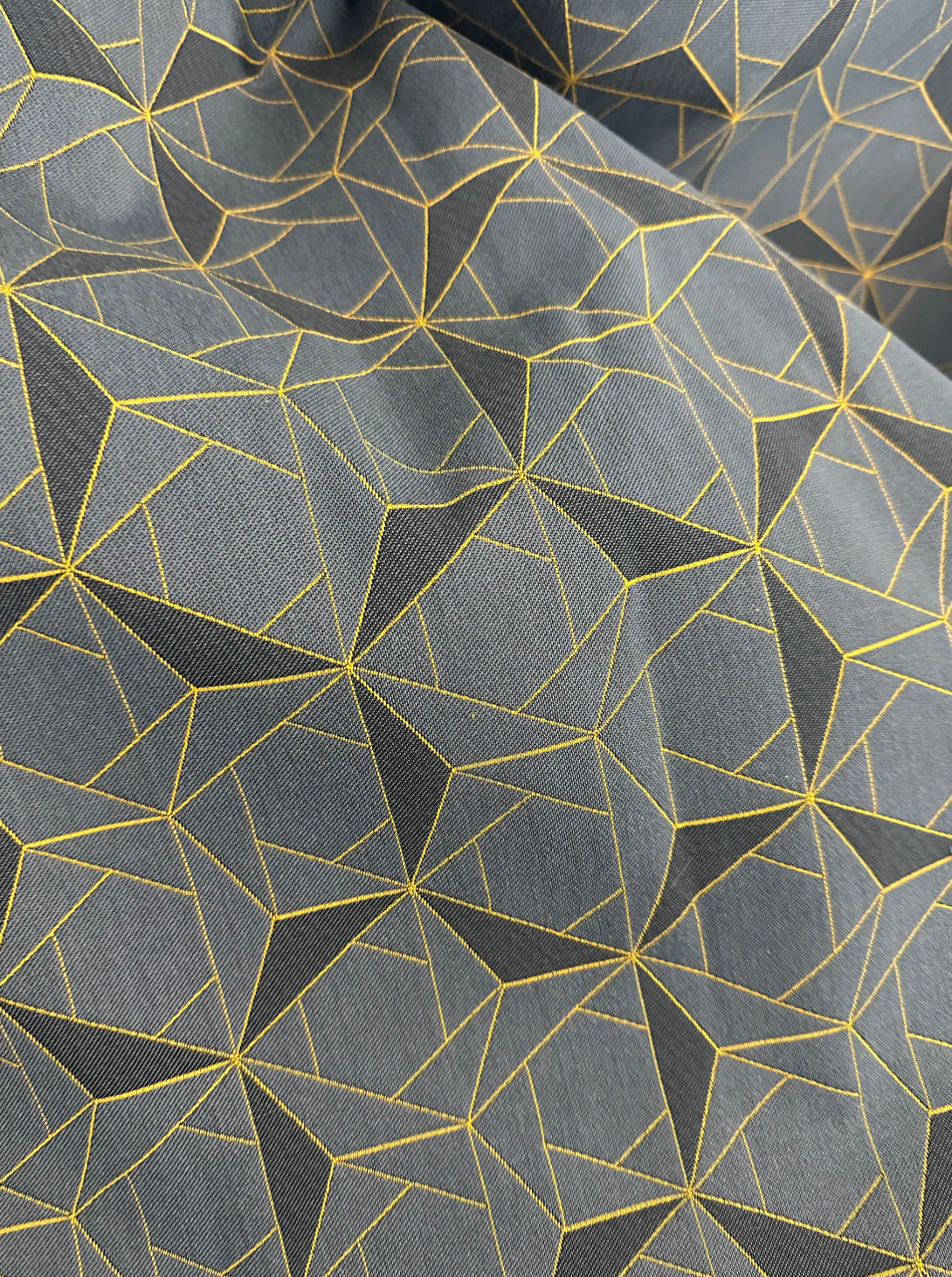 HBF, Folded Lines (973-54) Charcoal & Gold Upholstery Fabric, Total 3 Yards