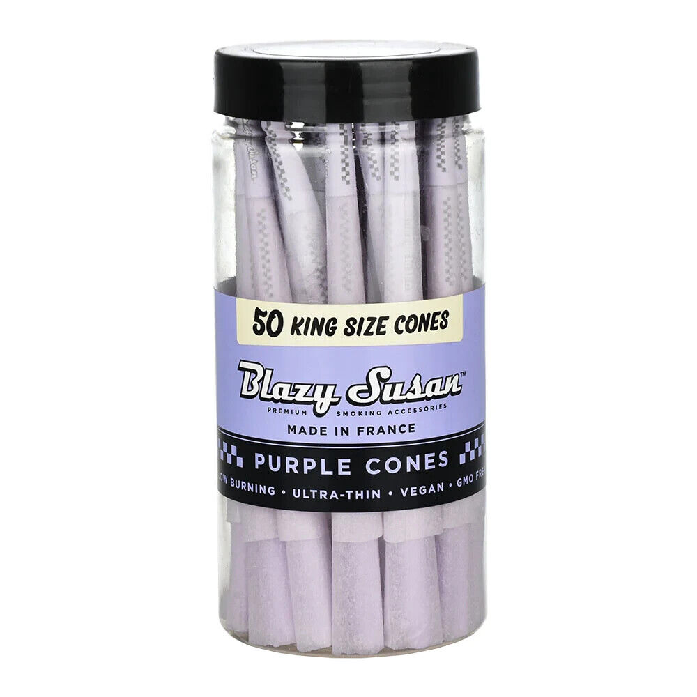 Authentic Blazy Susan Purple Cones 50ct Pack King pre rolled Cones Sealed Bottle