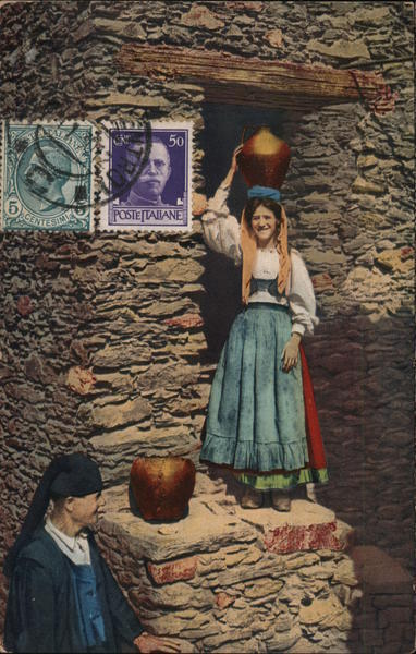 Italy Aritzo Traditional Sardinian Costumes Philatelic COF STP Postcard Vintage