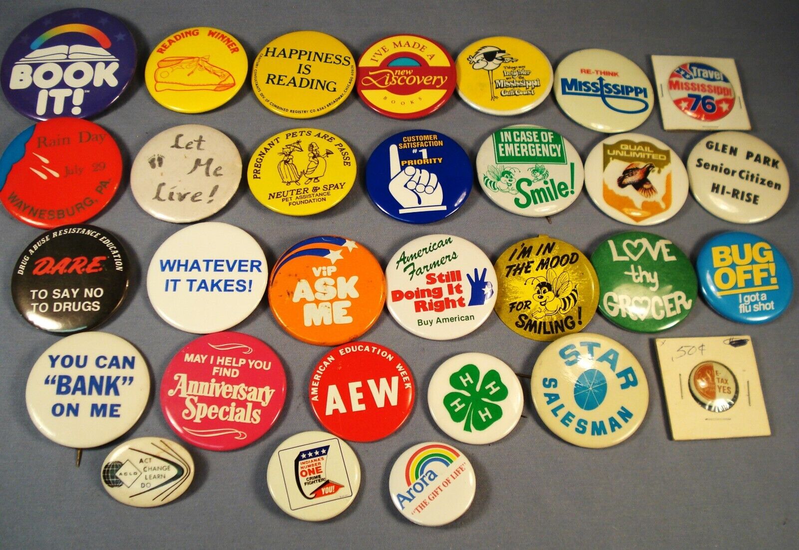 29 Miscellaneous Pinback Buttons. 3 to 7/8.\