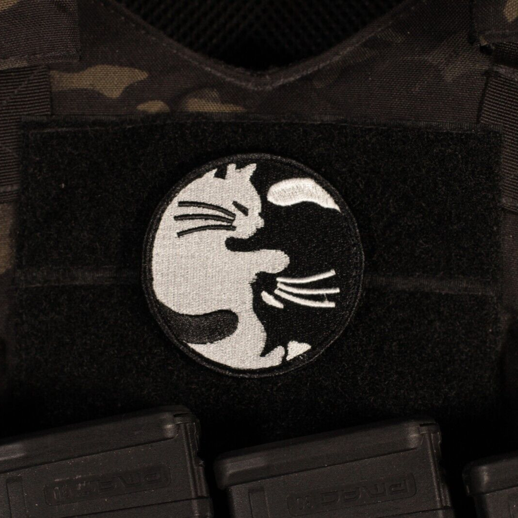 Cat Yin & Yang Russian Morale Patch Sewn Hook And Loop Backing