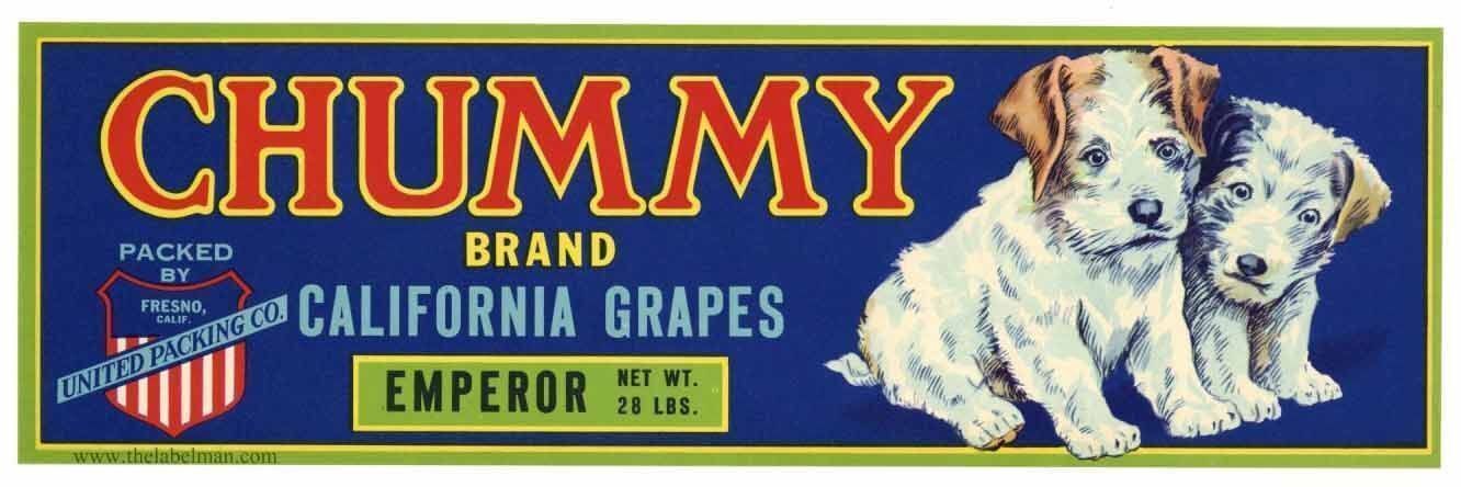 CHUMMY Vintage Fresno Grape Crate Label ***An Original Fruit Crate Label*** dogs