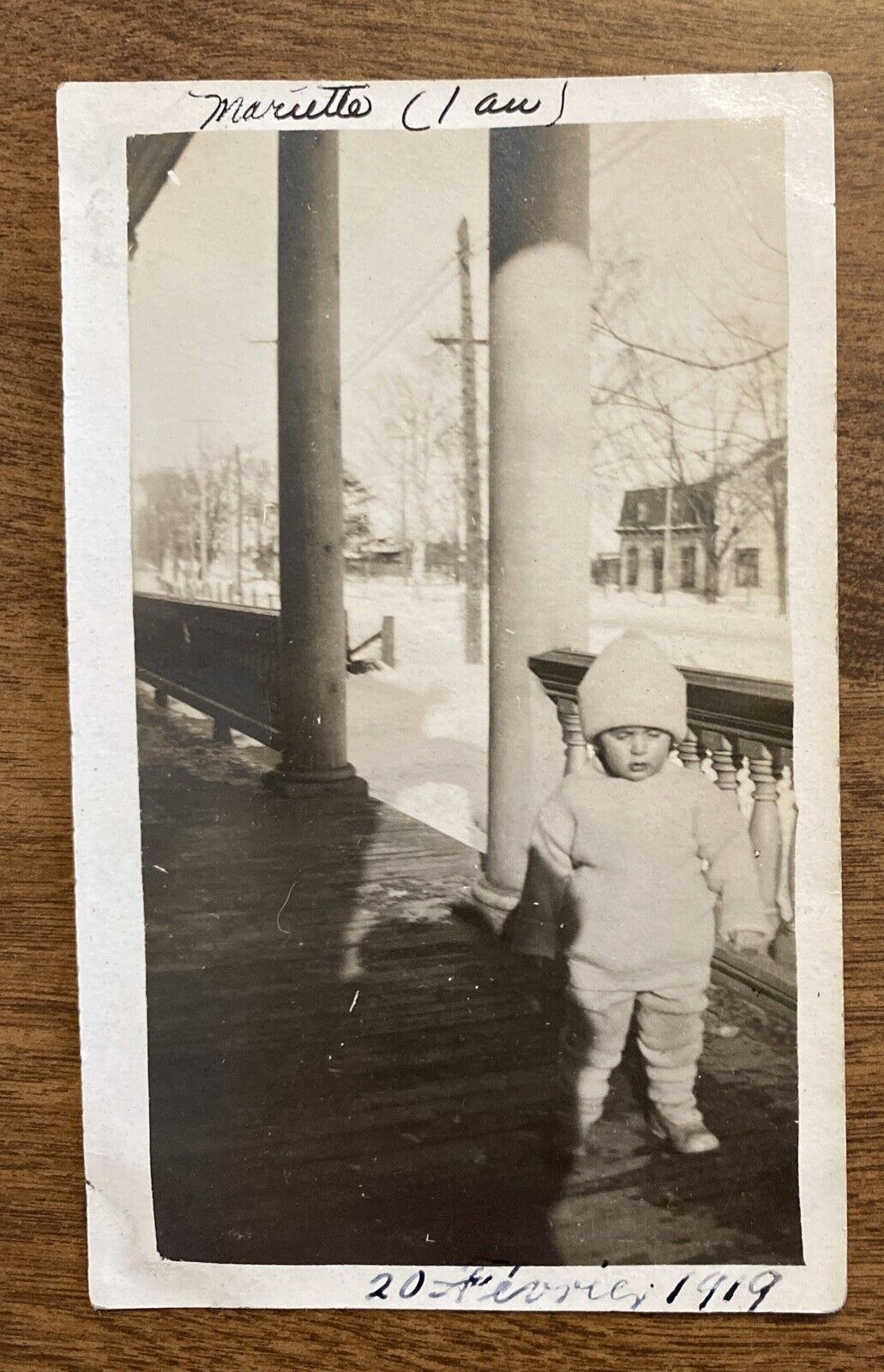 1919 Baby Toddler Infant Young Child Porch Snow Winter Time February Photo P10y6
