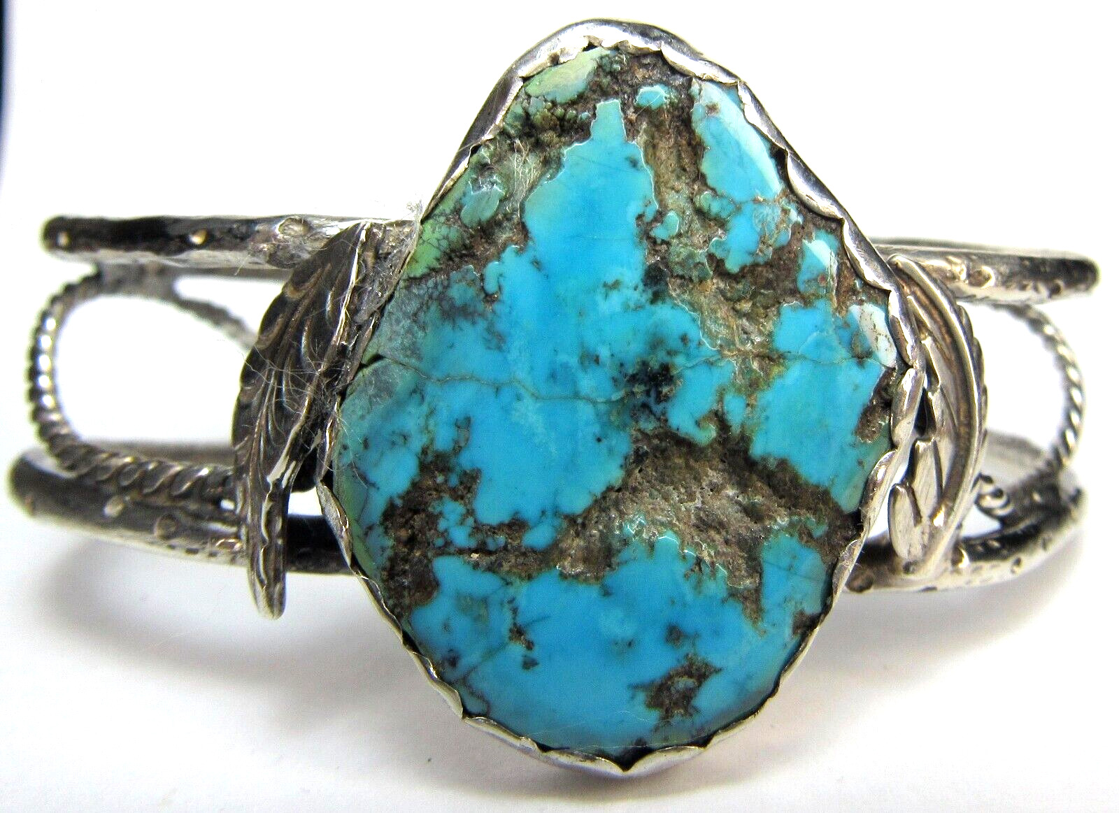 GORGEOUS Navajo CRATER TURQUOISE CUFF BRACELET Sterling Southwest BIG OLD PAWN