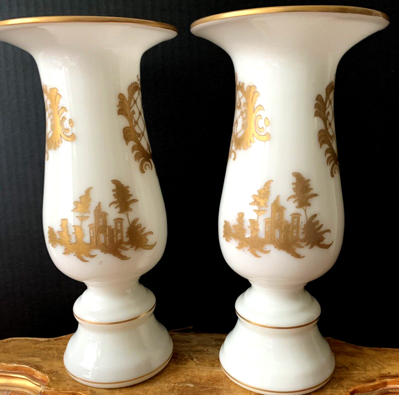 Pair White Opaline Glass Vases