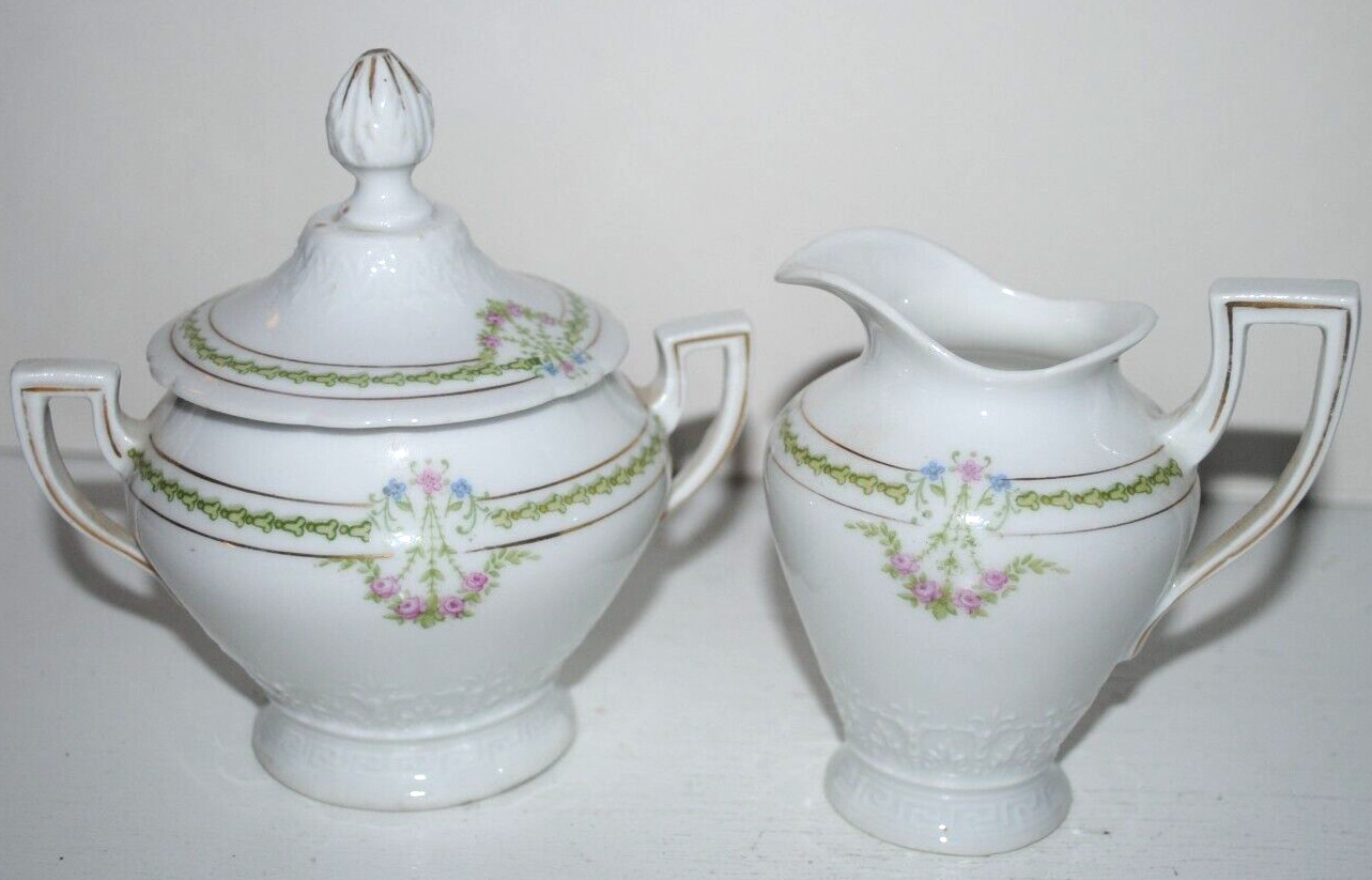 Vintage Weimar, Germany, porcelain sugar and creamer set, floral pattern