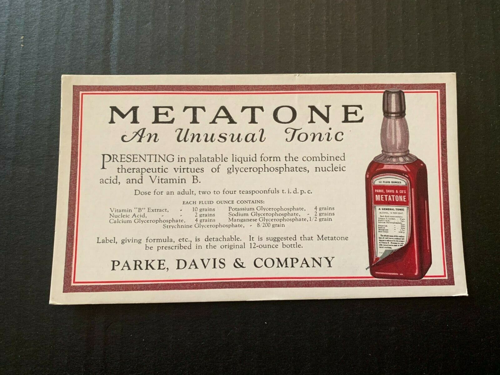 c.1930\'s Park Davis & Company Metatone Medicine Ink Blotter