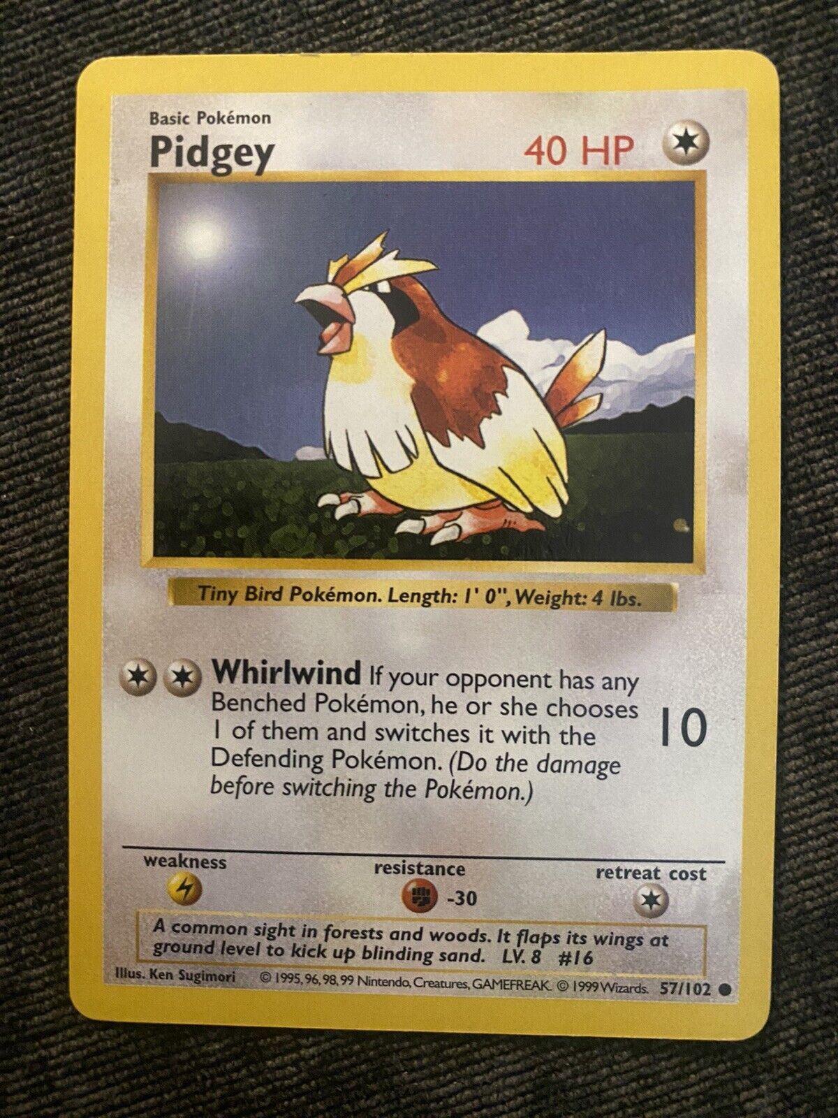 Shadowless Pidgey 57/102 - Base Set - Common Pokemon Card - LP Condition