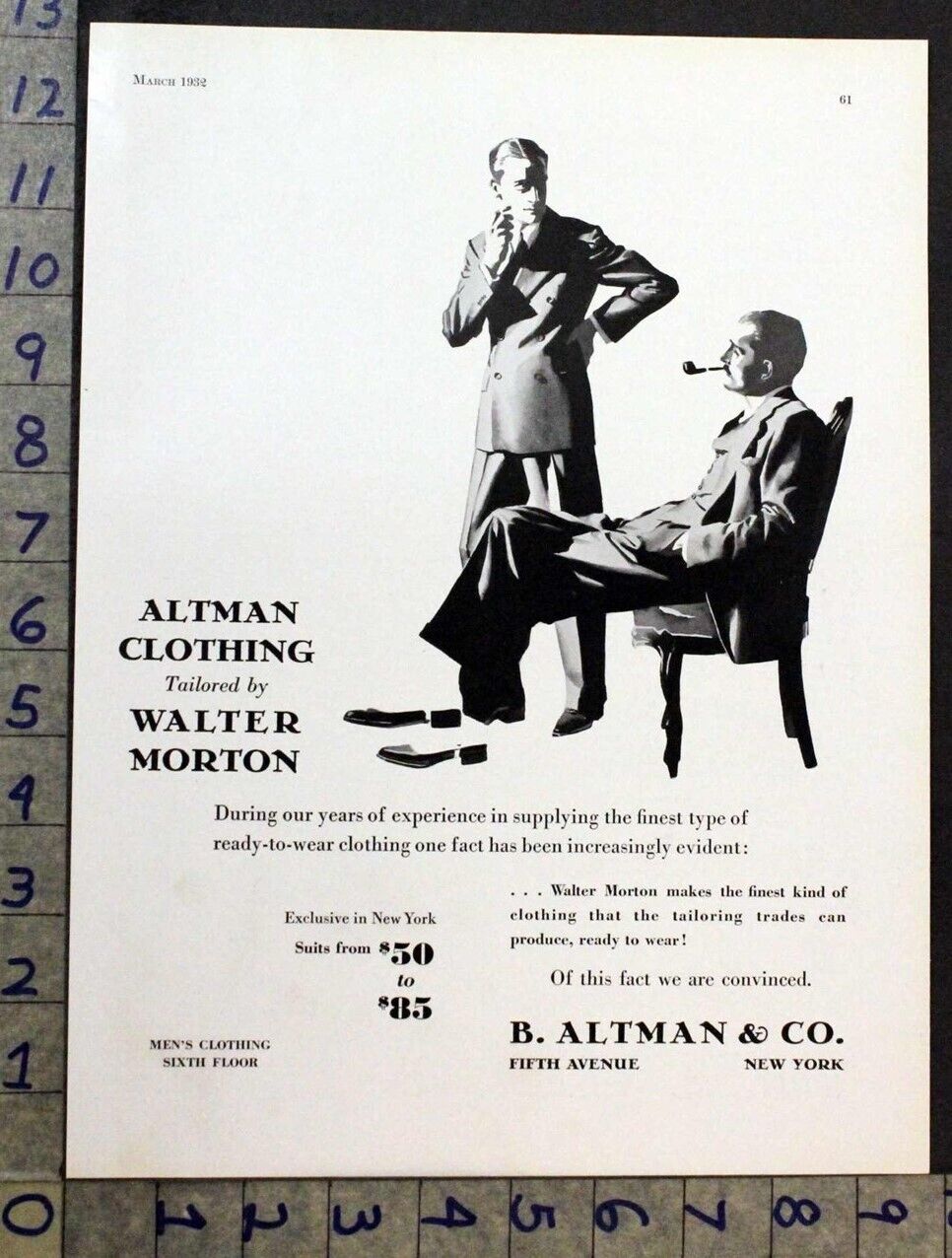 1932 MEN FASHION B ALTMAN TAILOR WALTER MORTON SPAT SUIT CLOTHING ILLUS AD 31526
