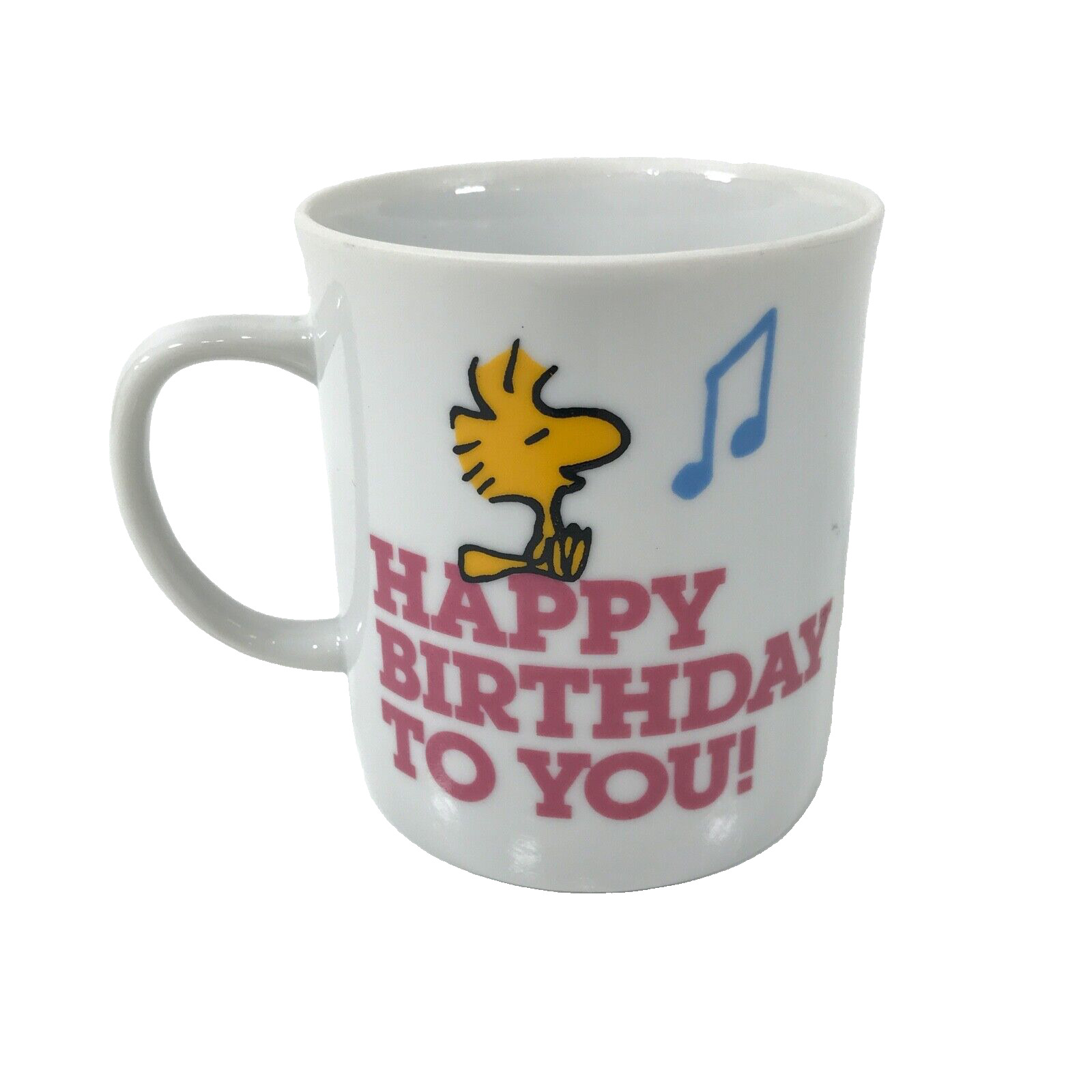 Vintage Peanuts Snoopy Woodstock 1965 Ceramic Mug Cup Happy Birthday to You