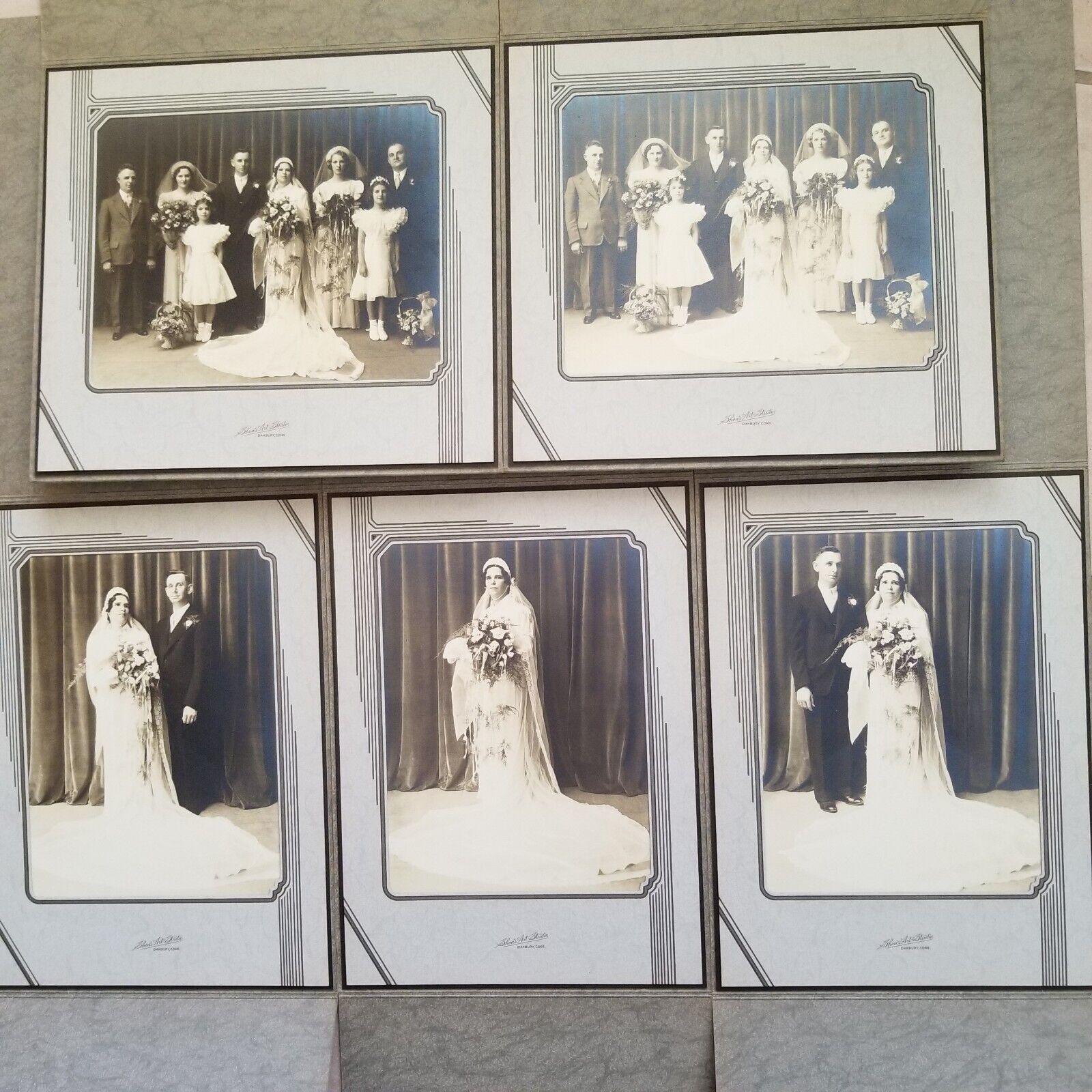 5 Formal Wedding Photo\'s Portfolios 1920\'s Shea\'s Art Studio Danbury,  Conn.