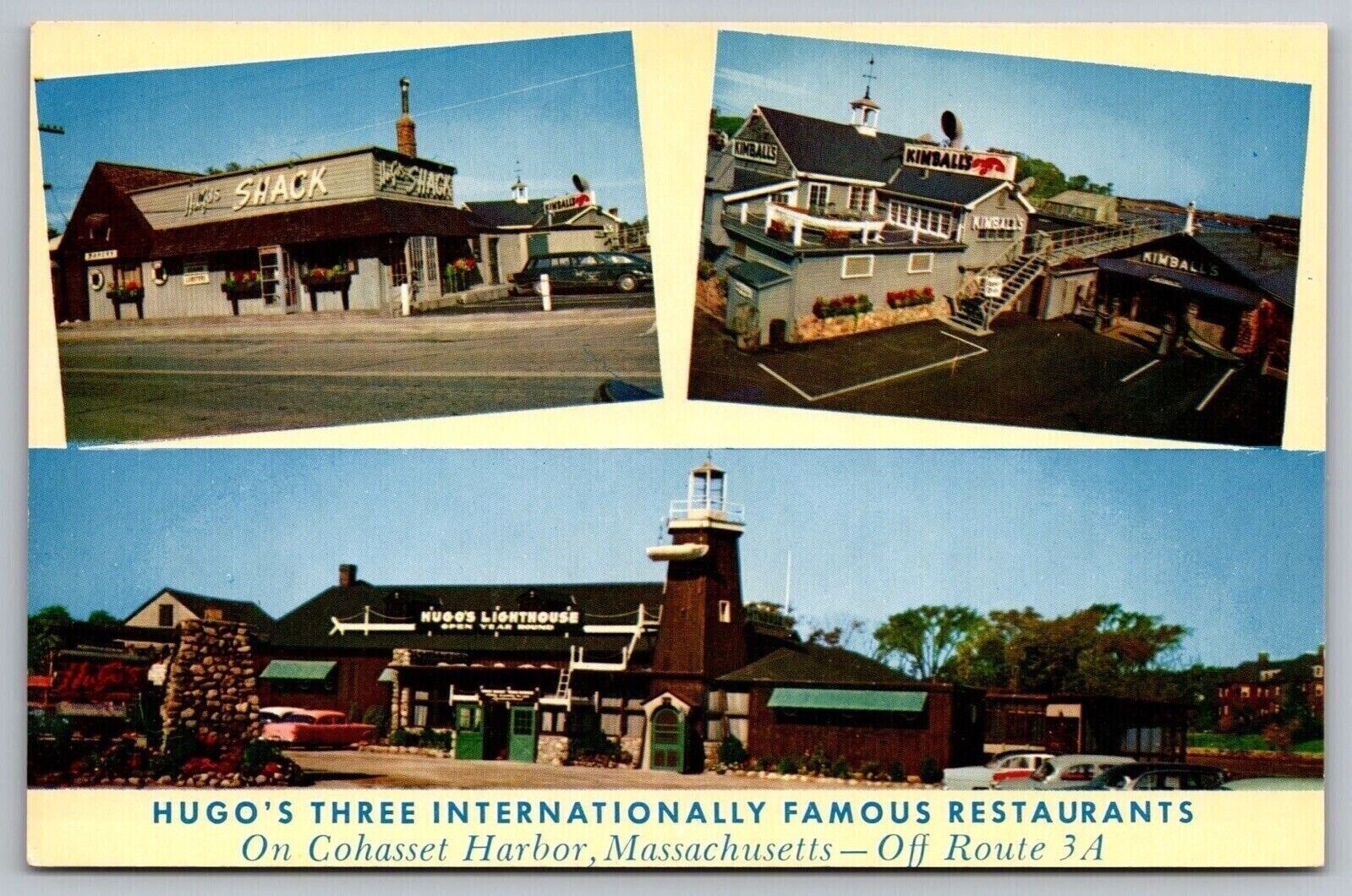 Cohasset Harbor Massachusetts Hugos Three Restaurants Multi View Chrome Postcard