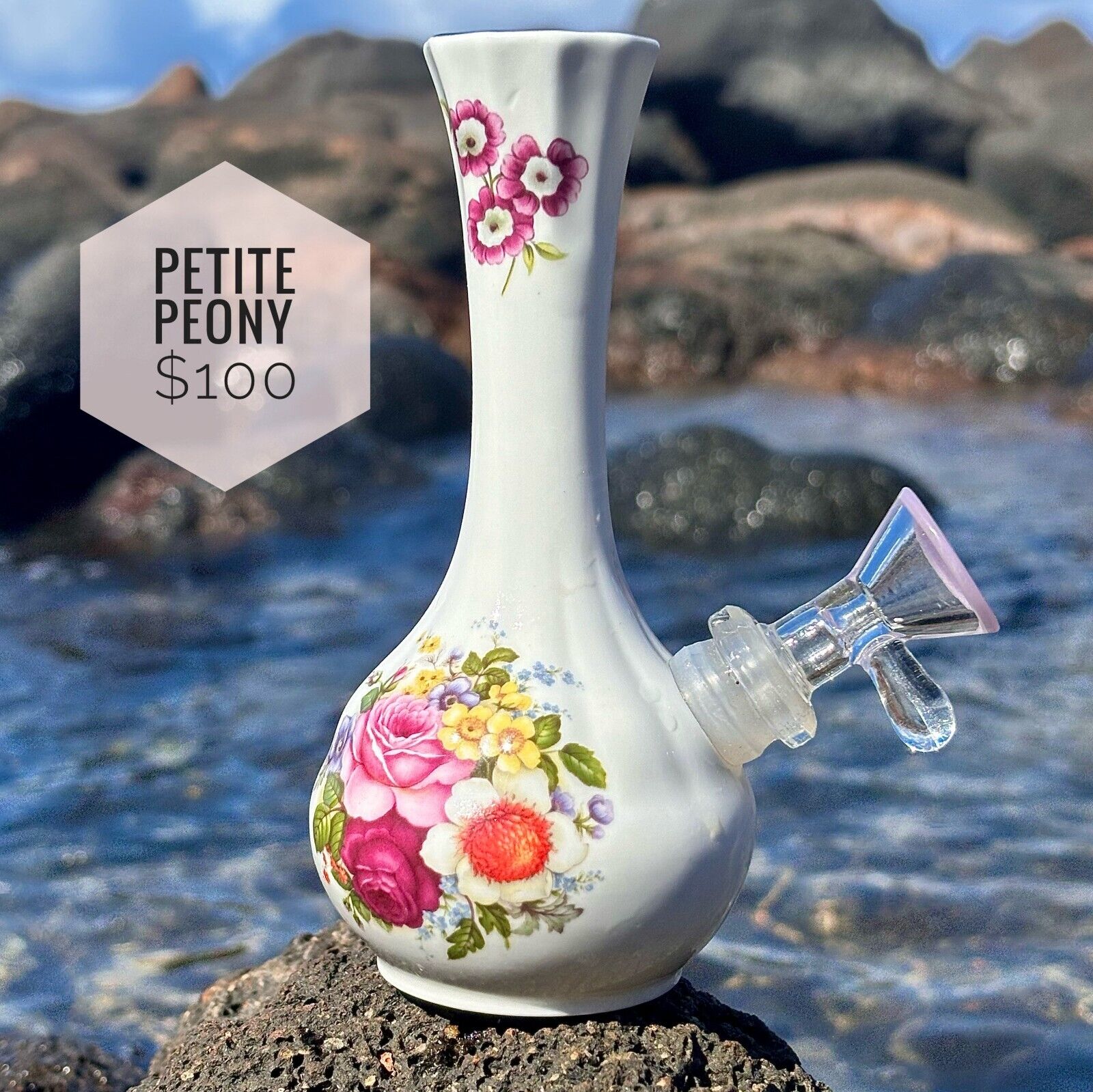 Petite Girly Bong Upcycled Ceramic Vintage With Flower Details