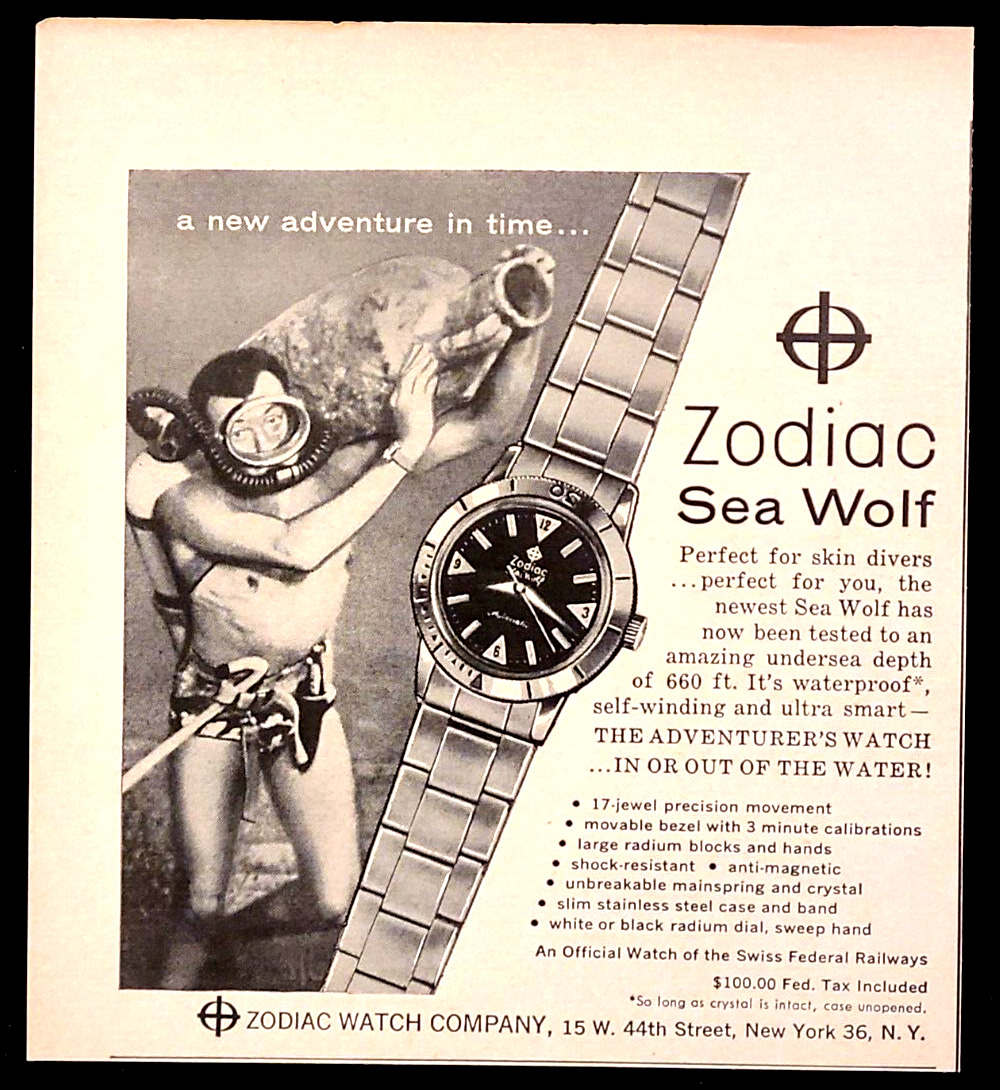 Zodiac Sea Wolf Original 1961 Vintage Print Ad
