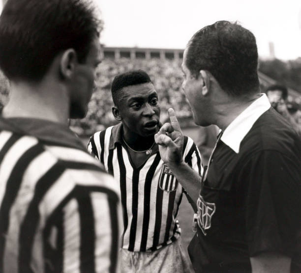 Pele pictured playing in the Sao Paulo tournament has an angry- 1960s Old Photo