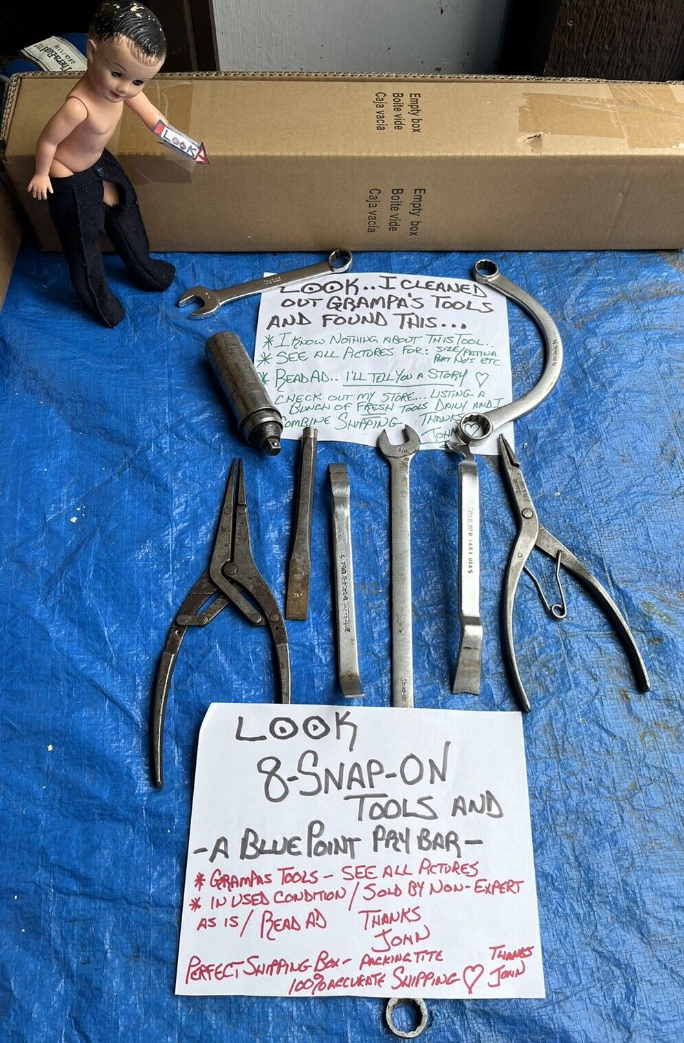 Vintage Lot Grandpa’s Snap On Mechanics Tools + Blue Point Wrenches +8 Pieces