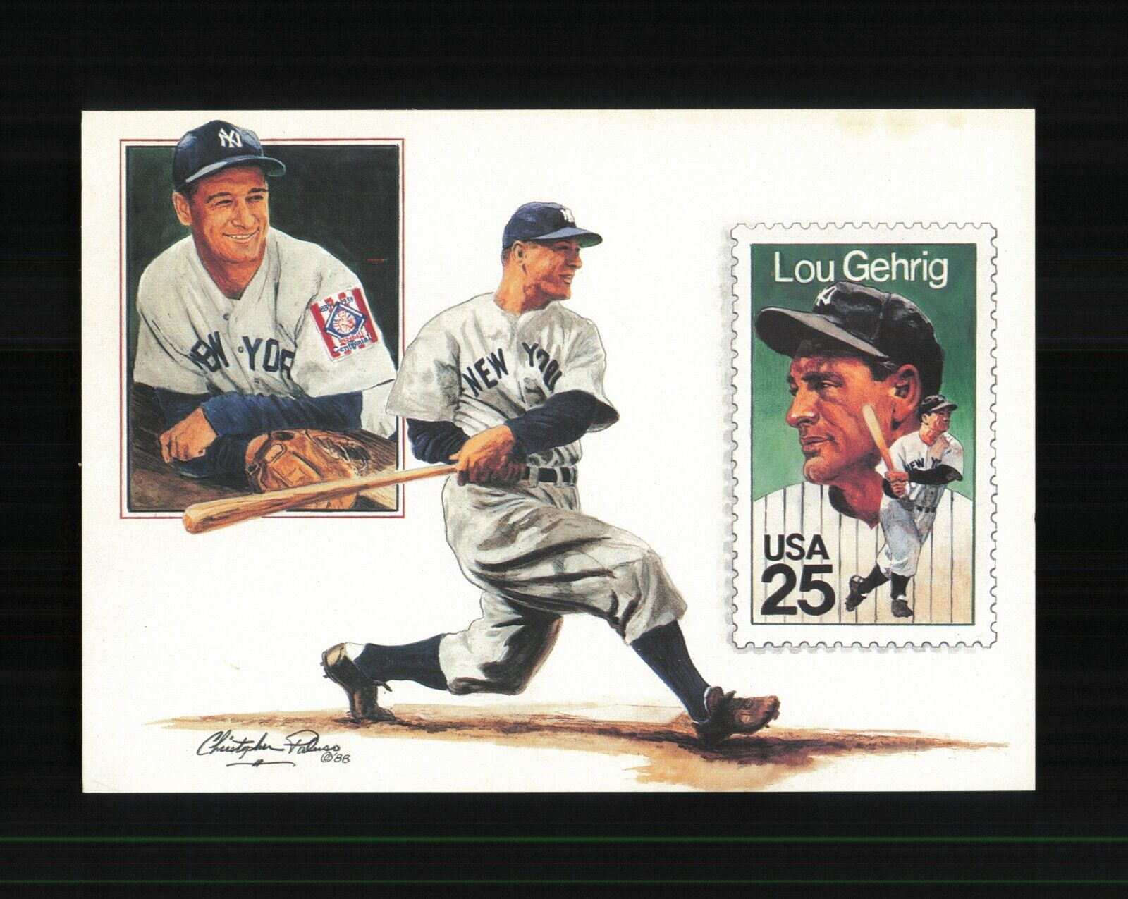1990 LOU GEHRIG POST CARD by CHRISTOPHER PALUSO