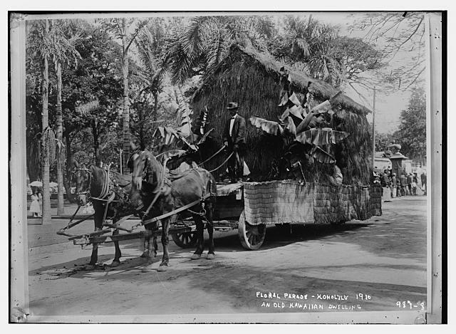 Photo:An old Hawaiian dwelling - float in Floral Parade, Honolulu