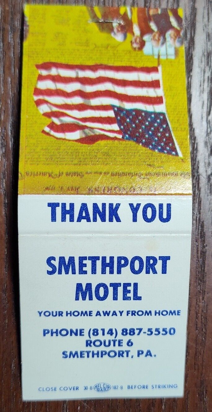 Smethport PA Motel Your Home Away From Home Matchbook Cover Full 20 Matches Flag