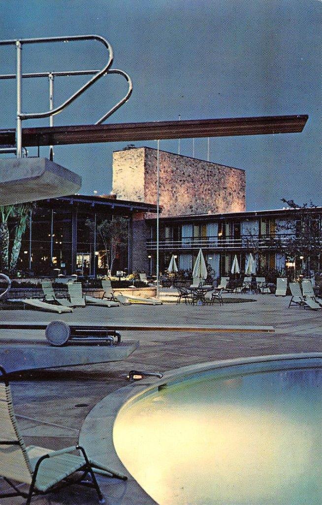 DALLAS, Texas   MARRIOT MOTOR HOTEL  Nightview POOL  Roadside  c1950\'s? Postcard