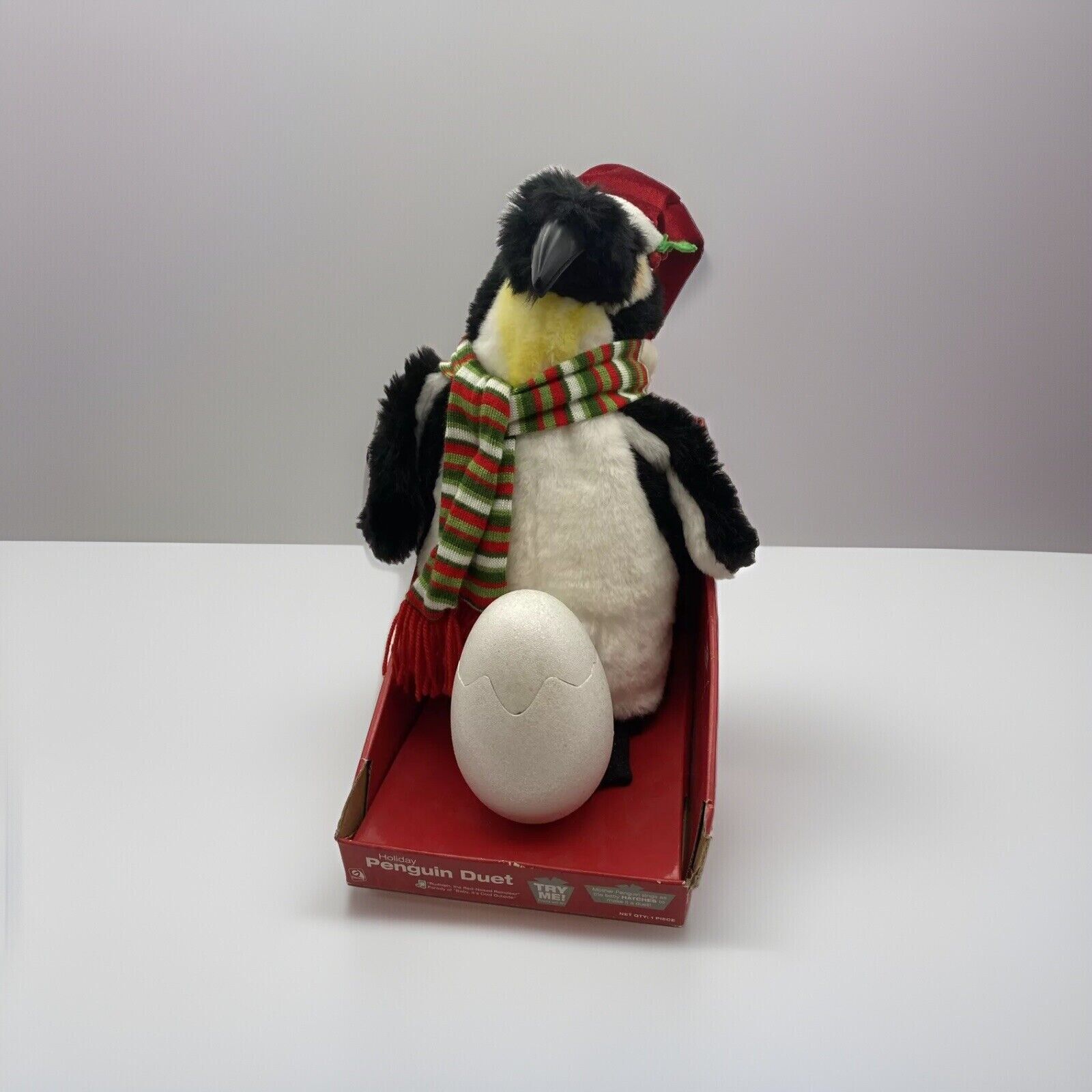 2007 Gemmy Animated Christmas Penguin Mama & Baby Egg Duet Works W/ Box
