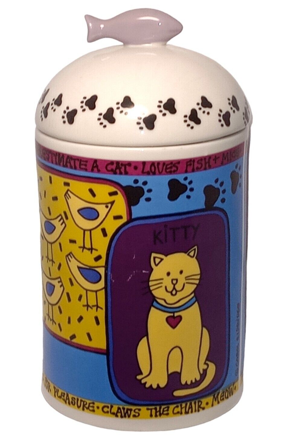 VINTAGE & RARE Carol Eldridge Ceramic Cat Treat Cookie Jar Canister Container