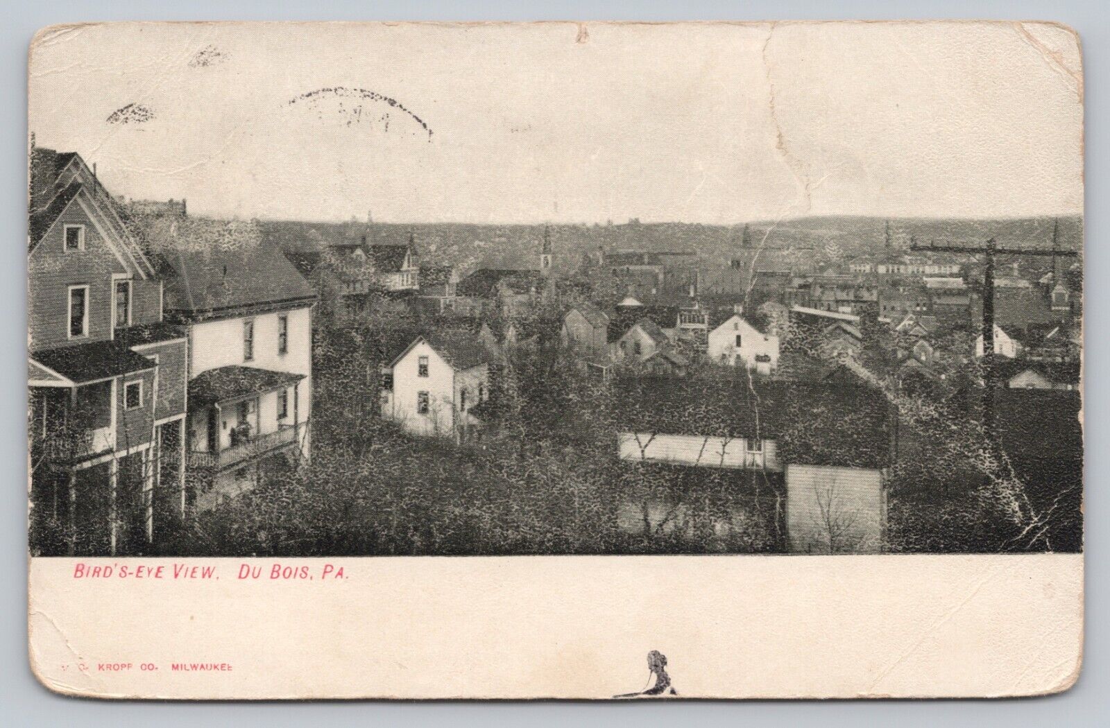 Postcard PA Du Bois Bird\'s Eye View Clearfield County Homes Residences Poles I9