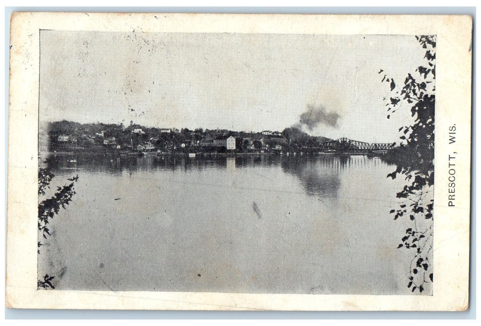 1908 Lake St. Croix Truss Bridge Building Prescott Wisconsin Antique Postcard