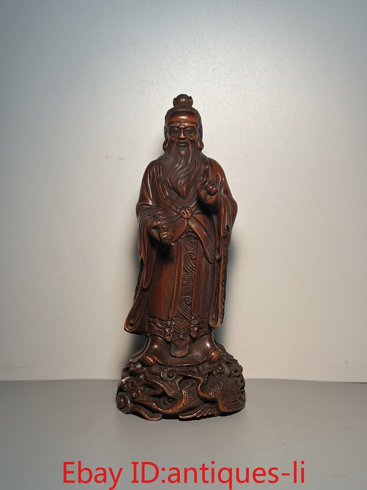 Old Tibetan Boxwood Carving with Exquisite Craftsmanship, Laozi Asking The Sky