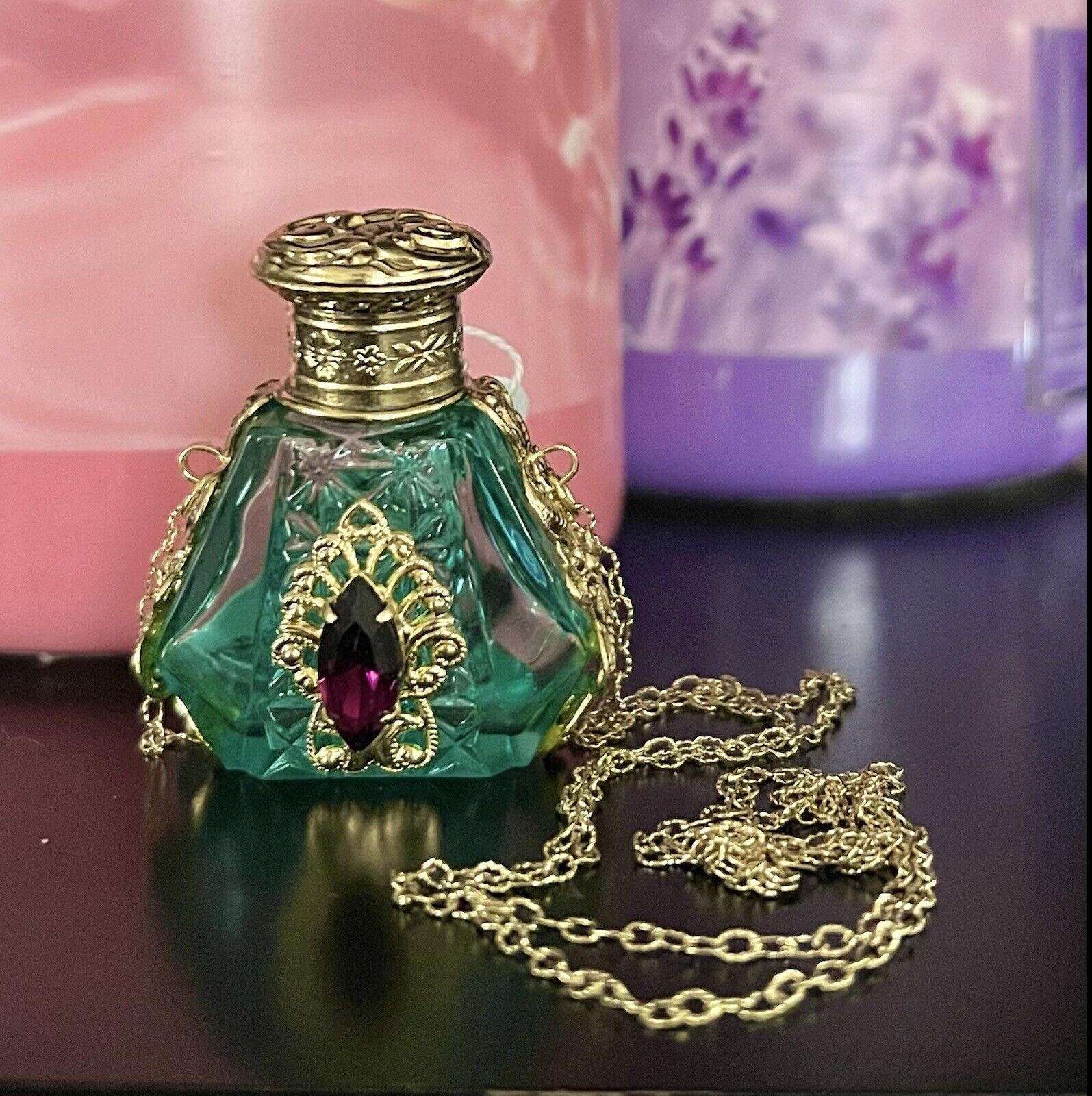 Czech Art Deco Perfume Bottle Necklace