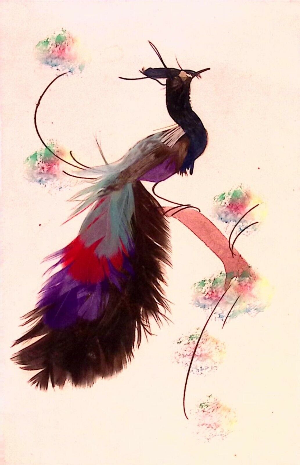 Beautiful Bird Painting Art Real Feathers Made in Mexico