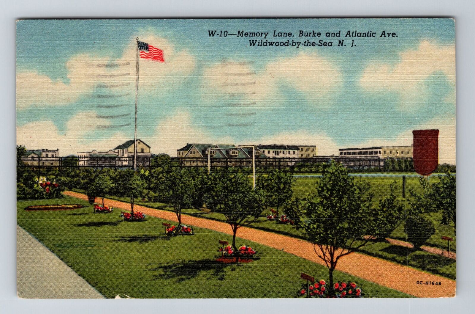 Wildwood-by-the-Sea NJ-New Jersey Memory Lane U.S Flag Pole 1957 Old Postcard