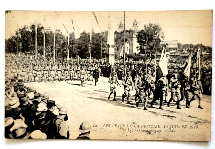 1919 French Military with Soldiers Flags Celebration of Victory Photo Postcard