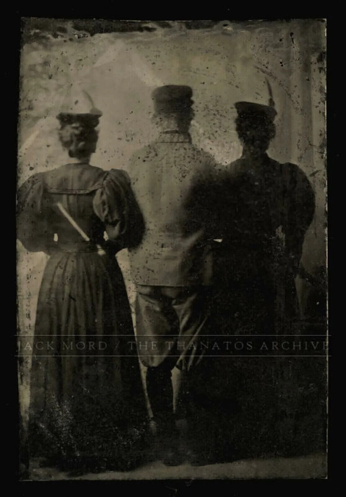 Rare Rear View, Creepy Unusual Tintype Photo Group with Backs Turned to the Came