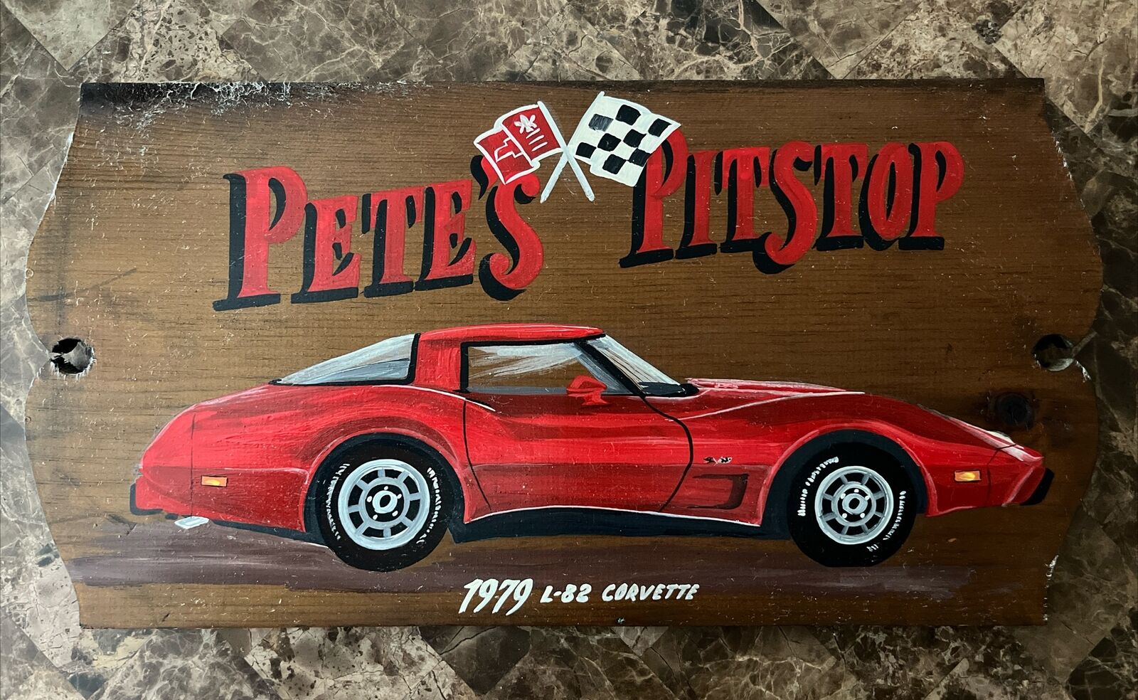 1979 Chevrolet Corvette L-82 Hand Painted Wooden Sign “Pete’s Pit stop”